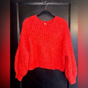 Free People Vibrant Orange Crew Neck Sweater
